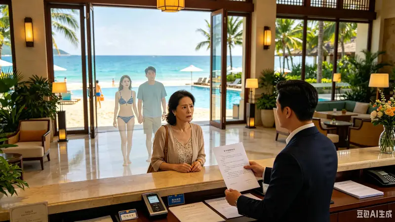 借口出差我陪男闺蜜去了三亚度假,沙滩上我们穿着情侣泳装互相