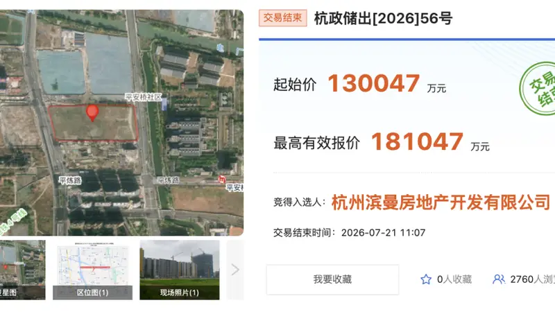 杭州土拍4宗宅地收金39.84亿元:3宗地块溢价超30%
