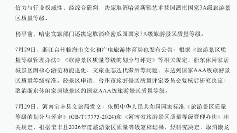 一批景区被取消3A等级
