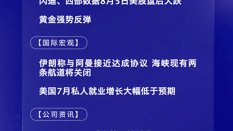 8月6日国际晨讯｜闪迪、西部数据美股盘后大跌 黄金强势反弹