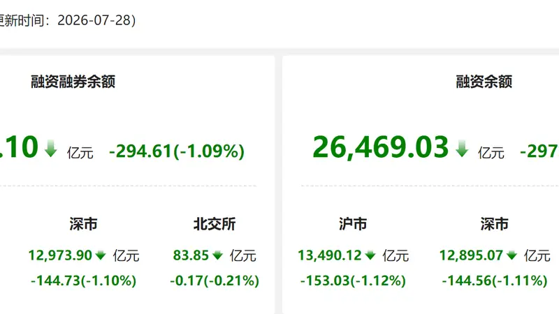 资金风向标 | 28日两融余额较上日减少294.61亿元 新莱应材获融资净买入居首