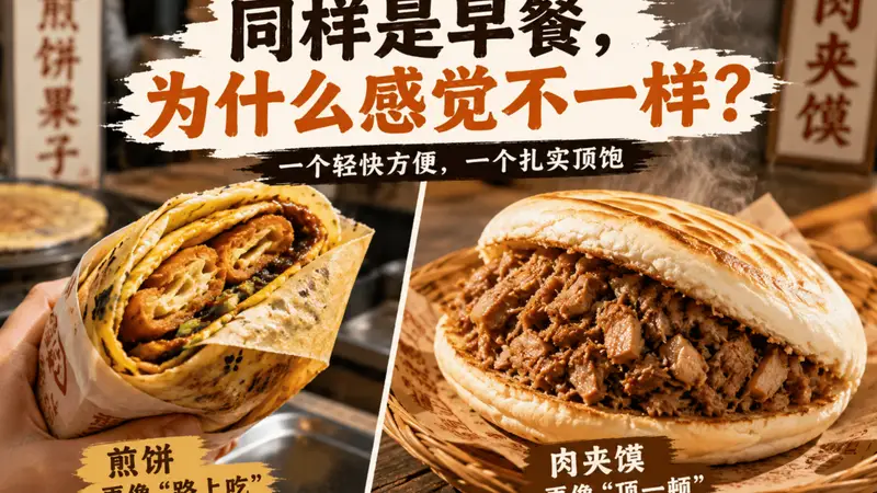 同样是早餐,为什么煎饼更像“路上吃”,肉夹馍更像“顶一顿”?