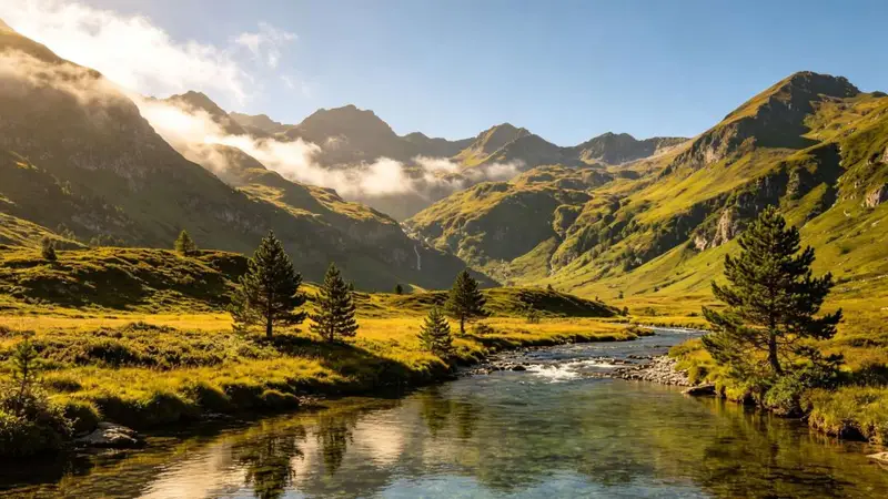 登山徒步小队登顶观赏云海美景,下山后河滩玩水撸串欢乐不停歇