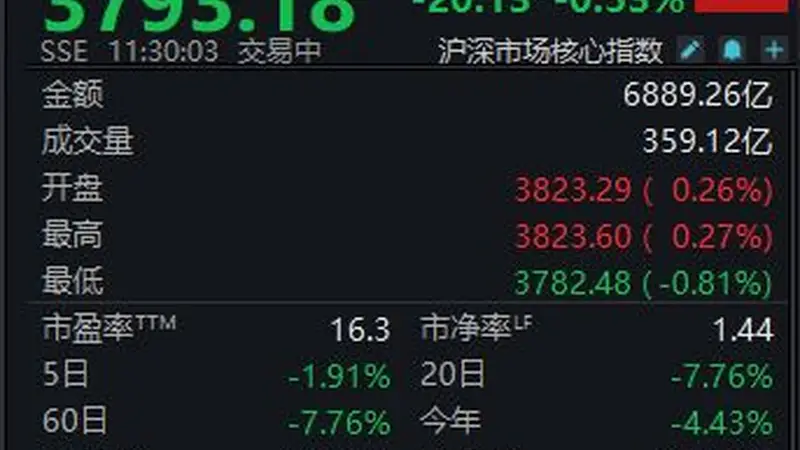 A股震荡走低,沪指半日收跌0.53%
