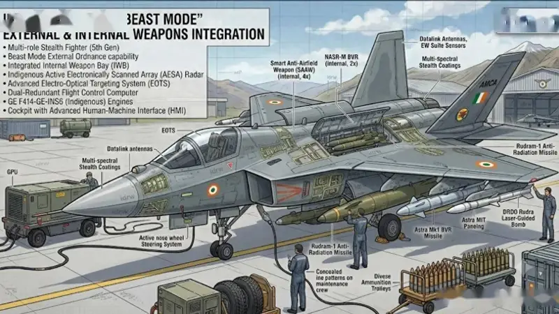 印度五代机将采用F-35野兽模式,内挂1.5吨外挂7吨,14个挂点全满